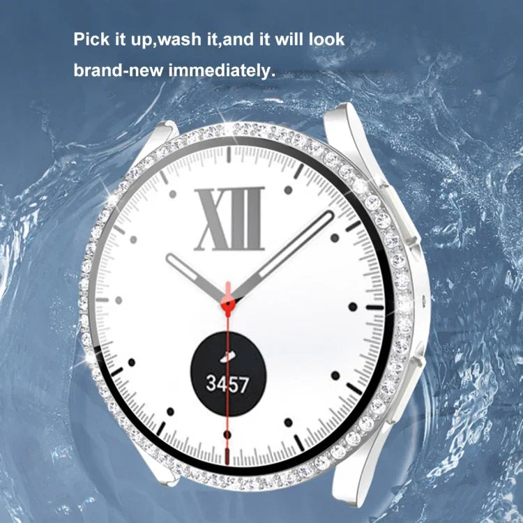 Single Row Diamond PC + Tempered Glass Watch Case, For Samsung Galaxy Watch5 44mm