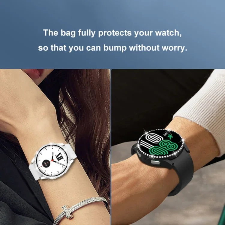 Single Row Diamond PC + Tempered Glass Watch Case, For Samsung Galaxy Watch5 44mm