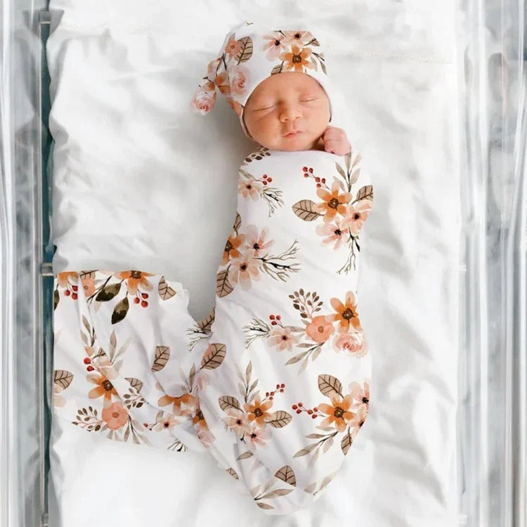 Newborn Baby Three-piece Swaddling Scarf  Cap Headband