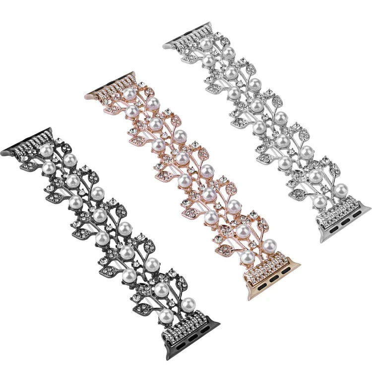Four-leaf Bead Metal Watch Band, For Apple Watch Series 10 46mm, For Apple Watch Series 10 42mm, For Apple Watch SE 2023 44mm, For Apple Watch SE 2023 40mm, For Apple Watch Ultra 2 49mm, For Apple Watch 9 45mm, For Apple Watch 9 41mm                   ...