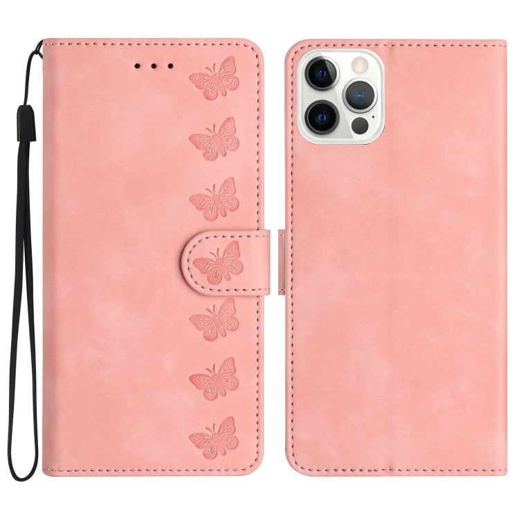 Seven Butterflies Embossed Leather Phone Case, For iPhone 16e / 17e, For iPhone 17 Pro Max, For iPhone 17 Pro, For iPhone 17, For iPhone Air, For iPhone 16 Pro Max, For iPhone 16 Pro, For iPhone 16 Plus