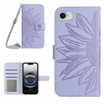 Skin Feel Sun Flower Embossed Flip Leather Phone Case with Lanyard, For iPhone 17e / 16e, For iPhone 17 Pro Max, For iPhone 17 Pro, For iPhone 17