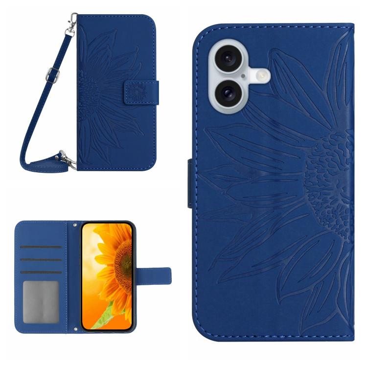 Skin Feel Sun Flower Embossed Flip Leather Phone Case with Lanyard, For iPhone 17e / 16e, For iPhone 17 Pro Max, For iPhone 17 Pro, For iPhone 17