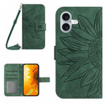 Skin Feel Sun Flower Embossed Flip Leather Phone Case with Lanyard, For iPhone 17e / 16e, For iPhone 17 Pro Max, For iPhone 17 Pro, For iPhone 17