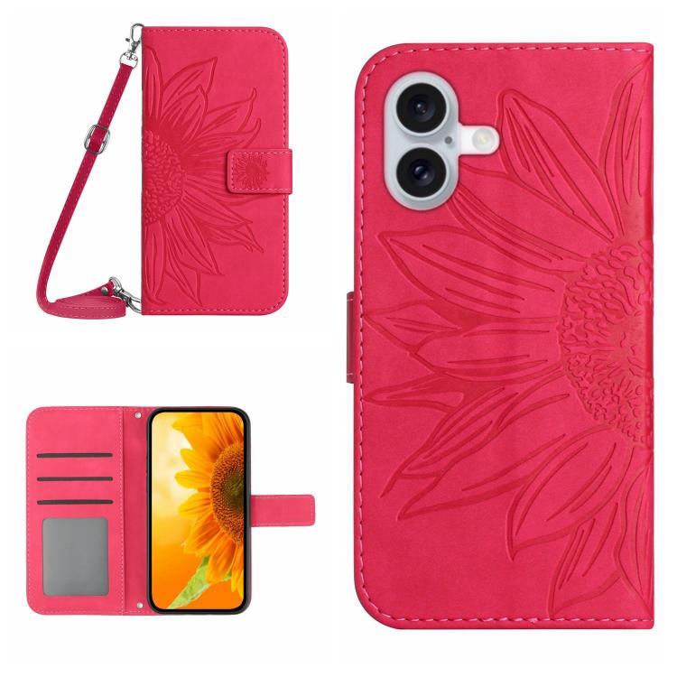 Skin Feel Sun Flower Embossed Flip Leather Phone Case with Lanyard, For iPhone 17e / 16e, For iPhone 17 Pro Max, For iPhone 17 Pro, For iPhone 17
