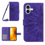 Skin Feel Sun Flower Embossed Flip Leather Phone Case with Lanyard, For iPhone 17e / 16e, For iPhone 17 Pro Max, For iPhone 17 Pro, For iPhone 17