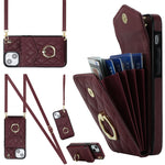 Rhombic Texture Card Bag Phone Case with Long Lanyard, For iPhone 15 Pro, For iPhone 15 Plus, For iPhone 15, For iPhone 14 Plus, For iPhone 14, For iPhone 14 Pro