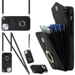 Rhombic Texture Card Bag Phone Case with Long Lanyard, For iPhone 14 Pro Max, For iPhone 13 Pro Max, For iPhone 13 Pro, For iPhone 13, For iPhone 12 / 12 Pro, For iPhone 12 Pro Max