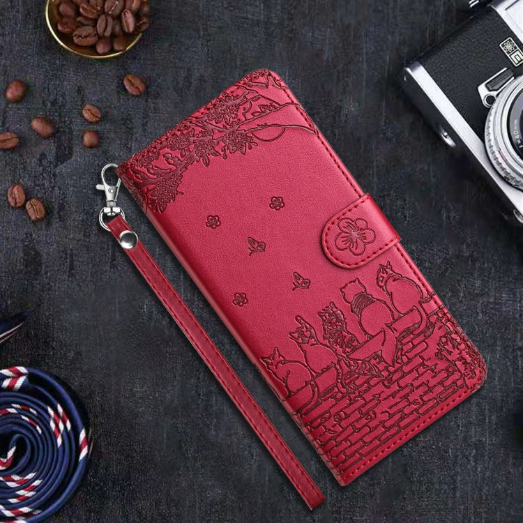 Cat Embossing Pattern Leather Phone Case with Lanyard, For iPhone 16e / 17e, For iPhone 17 Pro Max, For iPhone 17 Pro, For iPhone 17, For iPhone Air, For iPhone 16 Pro Max, For iPhone 16 Pro, For iPhone 16 Plus, For iPhone 16