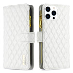 Diamond Lattice Zipper Wallet Leather Flip Phone Case, For iPhone 17 Pro Max, For iPhone 17 Pro, For iPhone 17, For iPhone Air, For iPhone 16 Pro Max, For iPhone 16 Pro, For iPhone 16 Plus, For iPhone 16