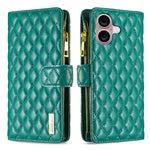 Diamond Lattice Zipper Wallet Leather Flip Phone Case, For iPhone 17 Pro Max, For iPhone 17 Pro, For iPhone 17, For iPhone Air, For iPhone 16 Pro Max, For iPhone 16 Pro, For iPhone 16 Plus, For iPhone 16