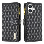 Diamond Lattice Zipper Wallet Leather Flip Phone Case, For iPhone 17 Pro Max, For iPhone 17 Pro, For iPhone 17, For iPhone Air, For iPhone 16 Pro Max, For iPhone 16 Pro, For iPhone 16 Plus, For iPhone 16