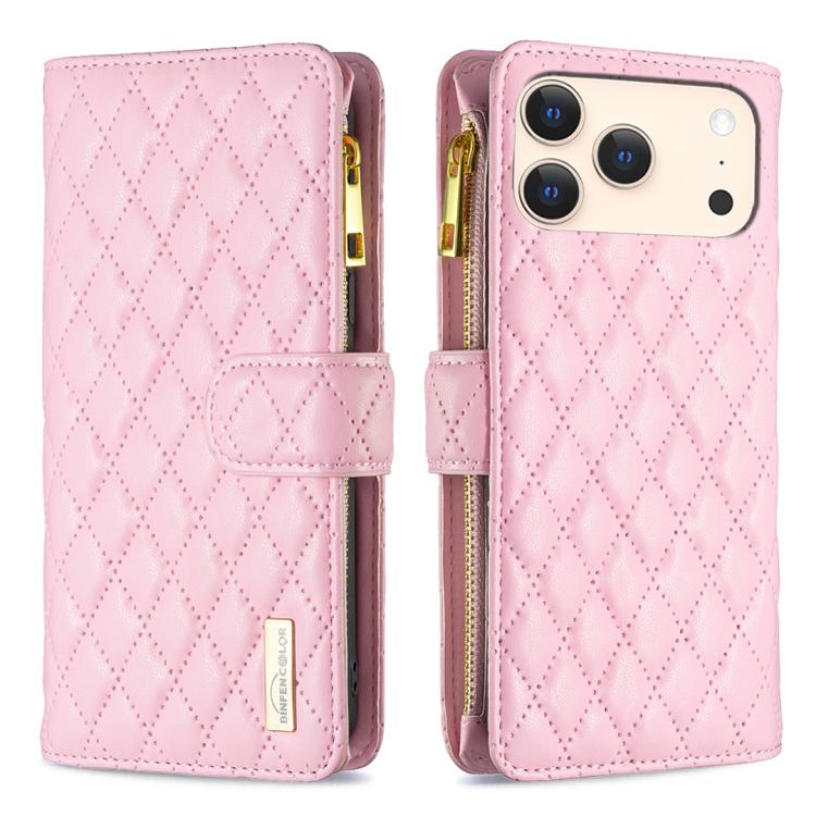 Diamond Lattice Zipper Wallet Leather Flip Phone Case, For iPhone 17 Pro Max, For iPhone 17 Pro, For iPhone 17, For iPhone Air, For iPhone 16 Pro Max, For iPhone 16 Pro, For iPhone 16 Plus, For iPhone 16