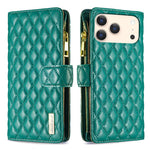 Diamond Lattice Zipper Wallet Leather Flip Phone Case, For iPhone 18 Pro/17 Pro, For iPhone 18 Pro Max/17 Pro Max, For iPhone 17, For iPhone 17 Air, For iPhone 16 Pro Max, For iPhone 16 Pro, For iPhone 16 Plus, For iPhone 16