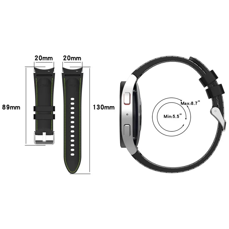 Leather Silicone Watch Band, For Samsung Galaxy Watch 6 / 6 Classic