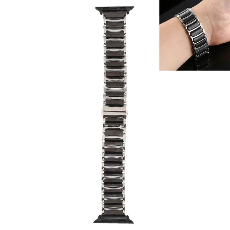 Ceramic Steel Watchband, For Apple Watch Series 8&7 41mm / SE 2&6&SE&5&4 40mm / 3&2&1 38mm, For Apple Watch Series 7 45mm / 6 & SE & 5 & 4 44mm / 3 & 2 & 1 42mm, For Apple Watch Series 7 41mm / 6 & SE & 5 & 4 40mm / 3 & 2 & 1 38mm