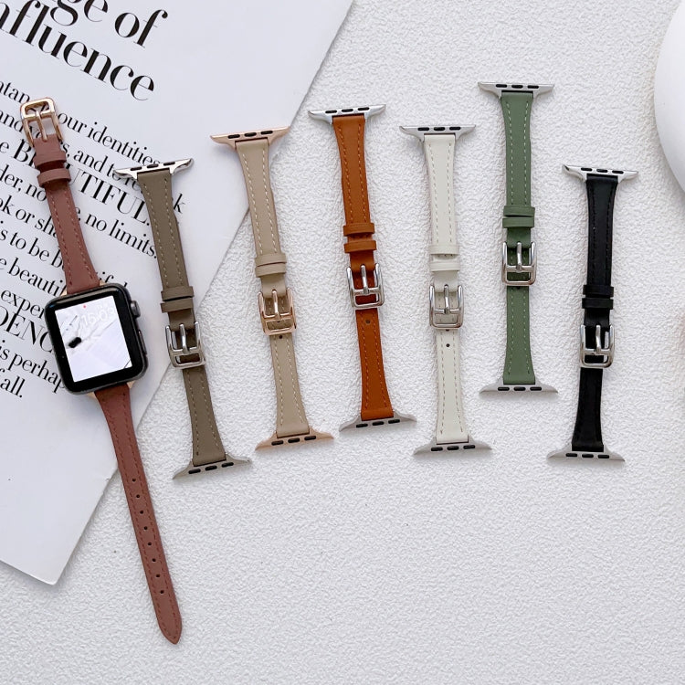 T-shaped Slim Genuine Leather Watch Band, For Apple Watch Series 5 44mm, For Apple Watch Series 5 40mm, For Apple Watch Series 4 44mm, For Apple Watch Series 4 40mm, For Apple Watch Series 3 38mm, For Apple Watch Series 3 42mm