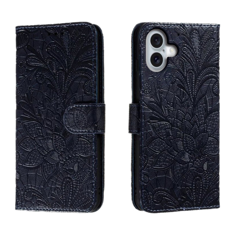 Lace Flower Embossing Flip Leather Phone Case, For iPhone 17e / 16e, For iPhone 17 Pro Max, For iPhone 17 Pro, For iPhone 17, For iPhone Air, For iPhone 16 Pro Max, For iPhone 16 Pro, For iPhone 16 Plus