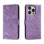 Lace Flower Embossing Flip Leather Phone Case, For iPhone 17e / 16e, For iPhone 17 Pro Max, For iPhone 17 Pro, For iPhone 17, For iPhone Air, For iPhone 16 Pro Max, For iPhone 16 Pro, For iPhone 16 Plus
