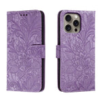 Lace Flower Embossing Flip Leather Phone Case, For iPhone 17e / 16e, For iPhone 17 Pro Max, For iPhone 17 Pro, For iPhone 17, For iPhone Air, For iPhone 16 Pro Max, For iPhone 16 Pro, For iPhone 16 Plus
