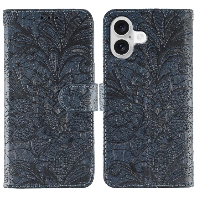 Lace Flower Embossing Flip Leather Phone Case, For iPhone 17e / 16e, For iPhone 17 Pro Max, For iPhone 17 Pro, For iPhone 17, For iPhone Air, For iPhone 16 Pro Max, For iPhone 16 Pro, For iPhone 16 Plus