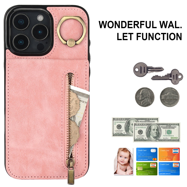 Retro Ring and Zipper RFID Card Slot Phone Case, For iPhone 16 Pro, For iPhone 16 Plus, For iPhone 16, For iPhone 15 Pro Max, For iPhone 15 Pro, For iPhone 15 Plus