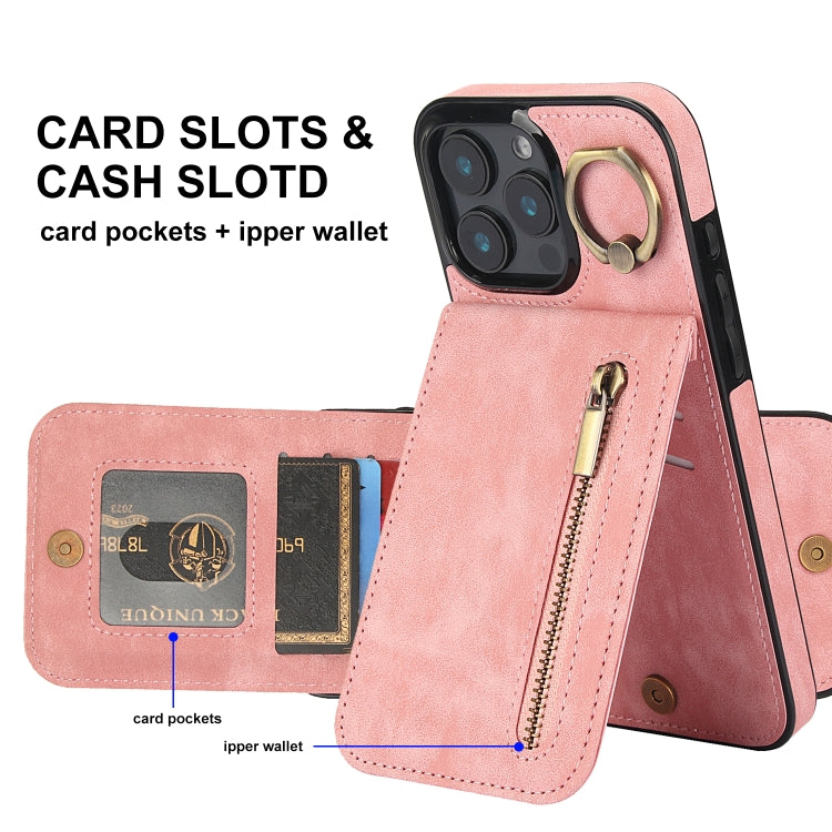 Retro Ring and Zipper RFID Card Slot Phone Case, For iPhone 16 Pro, For iPhone 16 Plus, For iPhone 16, For iPhone 15 Pro Max, For iPhone 15 Pro, For iPhone 15 Plus