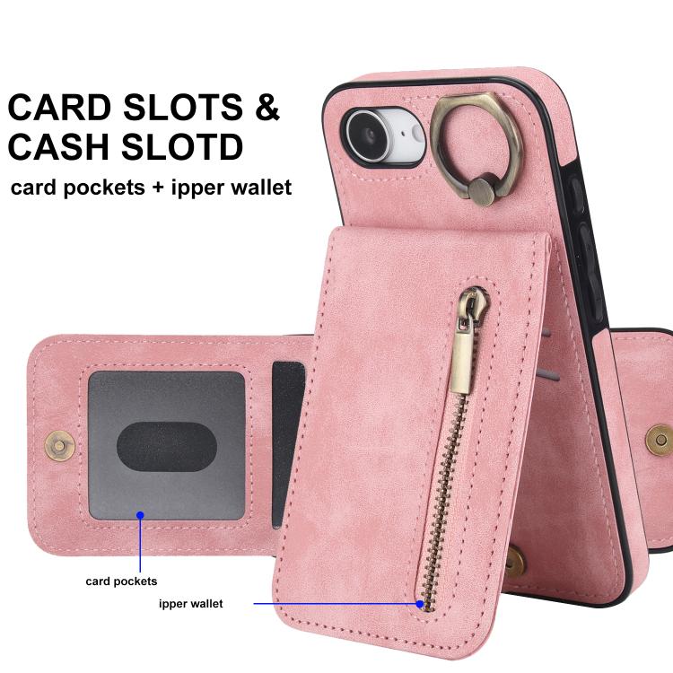 Retro Ring and Zipper RFID Card Slot Phone Case, For iPhone 17e / 16e, For iPhone 17 Pro Max, For iPhone 17 Pro, For iPhone 17, For iPhone Air, For iPhone 16 Pro Max