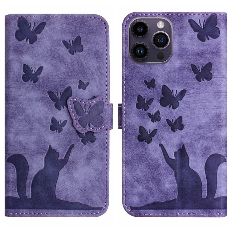 Butterfly Cat Embossing Flip Leather Phone Case, For iPhone 12 Pro Max, For iPhone 12 mini, For iPhone 11 Pro Max, For iPhone 11, For iPhone 11 Pro, For iPhone X / XS, For iPhone XR, For iPhone XS Max, For iPhone 8 Plus / 7 Plus