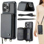 JEEHOOD C22 Series Zipper Wallet Leather Phone Case with Dual Lanyard, For iPhone 17 Pro Max, For iPhone 17 Pro, For iPhone Air, For iPhone 16 Pro Max, For iPhone 16 Pro, For iPhone 16 Plus, For iPhone 16, For iPhone 15 Pro Max