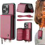 JEEHOOD C22 Series Zipper Wallet Leather Phone Case with Dual Lanyard, For iPhone 17 Pro Max, For iPhone 17 Pro, For iPhone Air, For iPhone 16 Pro Max, For iPhone 16 Pro, For iPhone 16 Plus, For iPhone 16, For iPhone 15 Pro Max