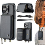 JEEHOOD C22 Series Zipper Wallet Leather Phone Case with Dual Lanyard, For iPhone 17 Pro Max, For iPhone 17 Pro, For iPhone Air, For iPhone 16 Pro Max, For iPhone 16 Pro, For iPhone 16 Plus, For iPhone 16, For iPhone 15 Pro Max