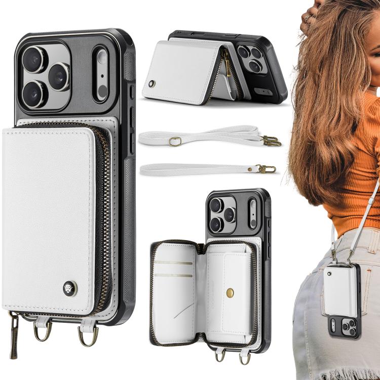 JEEHOOD C22 Series Zipper Wallet Leather Phone Case with Dual Lanyard, For iPhone 17 Pro Max, For iPhone 17 Pro, For iPhone Air, For iPhone 16 Pro Max, For iPhone 16 Pro, For iPhone 16 Plus, For iPhone 16, For iPhone 15 Pro Max