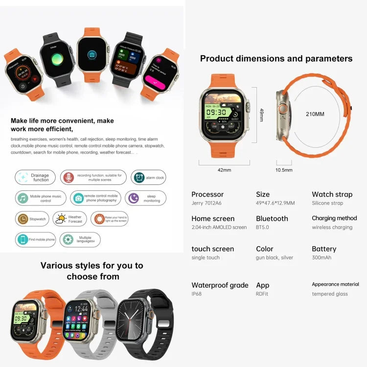 iW9 Ultra 2.04 inch Screen Smart Call Watch, BT Call / Heart Rate / Blood Pressure / Blood Oxygen