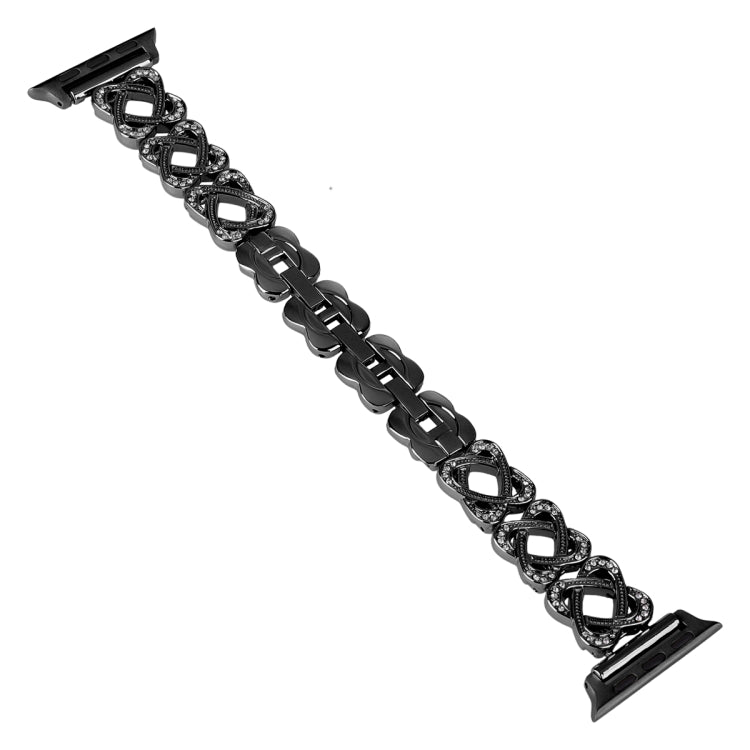 Hearts Crossed Diamond Metal Watch Band, For Apple Watch SE 2022 44mm, For Apple Watch Series 7 41mm, For Apple Watch Series 7 45mm, For Apple Watch SE 40mm, For Apple Watch SE 44mm, For Apple Watch 6 40mm, For Apple Watch Series 6 44mm                ...