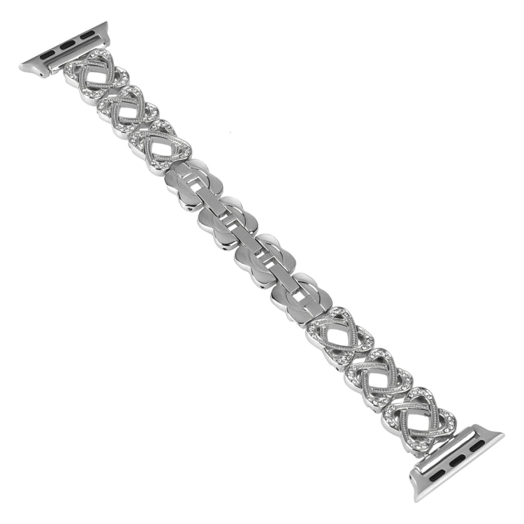 Hearts Crossed Diamond Metal Watch Band, For Apple Watch SE 2022 44mm, For Apple Watch Series 7 41mm, For Apple Watch Series 7 45mm, For Apple Watch SE 40mm, For Apple Watch SE 44mm, For Apple Watch 6 40mm, For Apple Watch Series 6 44mm                ...