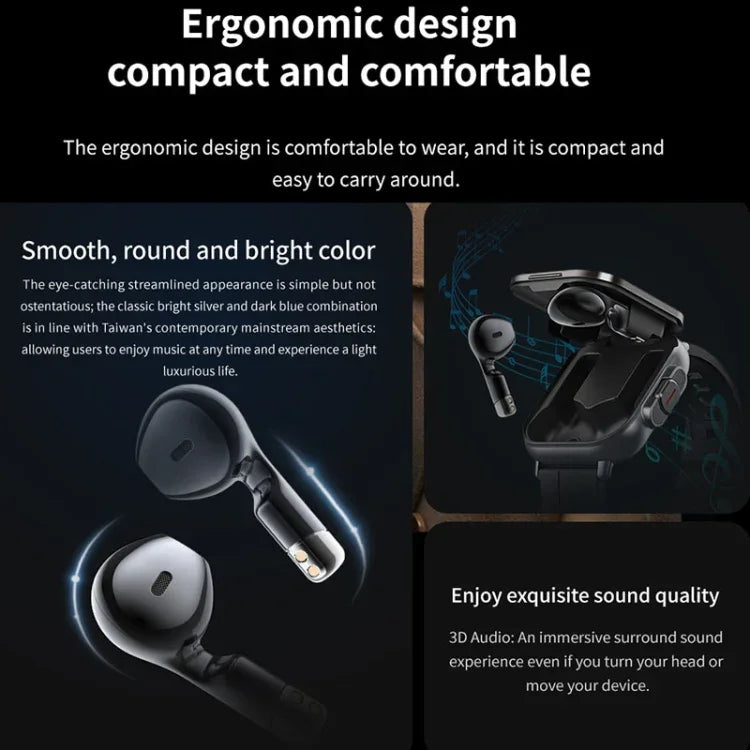 D8 2.01 inch 2 in 1 Bluetooth Earphone Silicone Band Smart Watch, Support Health Monitoring / NFC, Silicone Band (Black), Silicone Band (Beige)