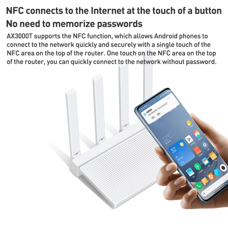 Original Xiaomi AX3000T 2.4GHz/5GHz Dual-band 1.3GHz CPU Router Supports NFC Connection, US Plug, AX3000T
