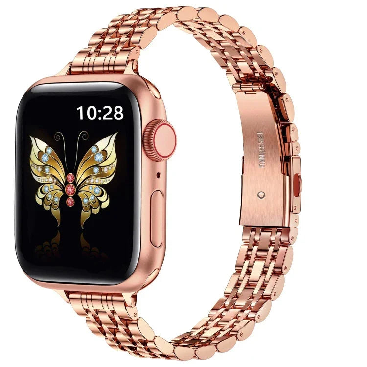 Slim Seven Bead Slingshot Buckle Metal Watch Band, For Apple Watch SE 40mm, For Apple Watch SE 44mm, For Apple Watch Series 6 40mm, For Apple Watch Series 6 44mm, For Apple Watch Series 5 44mm, For Apple Watch Series 5 40mm, For Apple Watch Series 4 44...