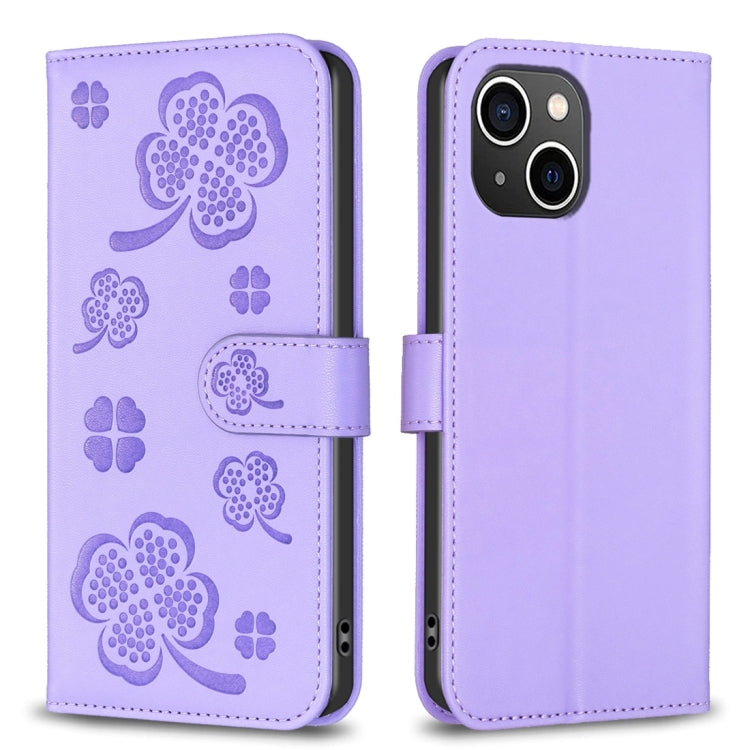 Four-leaf Embossed Leather Phone Case, For iPhone 7 / 8 / SE 2022, For iPhone 13 Pro Max, For iPhone 13 Pro, For iPhone 13, For iPhone 12 / 12 Pro, For iPhone 12 Pro Max, For iPhone 11 Pro Max, For iPhone 11