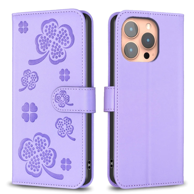 Four-leaf Embossed Leather Phone Case, For iPhone 17 Pro Max, For iPhone 17 Pro, For iPhone 17, For iPhone Air, For iPhone 16 Pro Max, For iPhone 16 Pro, For iPhone 16 Plus, For iPhone 16