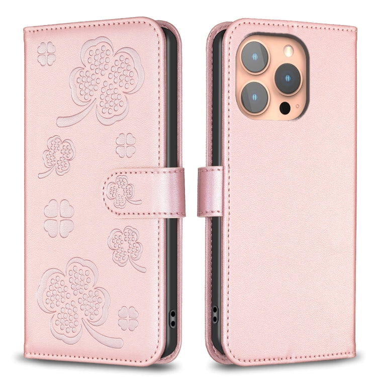 Four-leaf Embossed Leather Phone Case, For iPhone 17 Pro Max, For iPhone 17 Pro, For iPhone 17, For iPhone Air, For iPhone 16 Pro Max, For iPhone 16 Pro, For iPhone 16 Plus, For iPhone 16