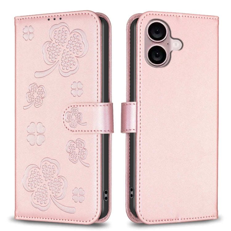 Four-leaf Embossed Leather Phone Case, For iPhone 17 Pro Max, For iPhone 17 Pro, For iPhone 17, For iPhone Air, For iPhone 16 Pro Max, For iPhone 16 Pro, For iPhone 16 Plus, For iPhone 16