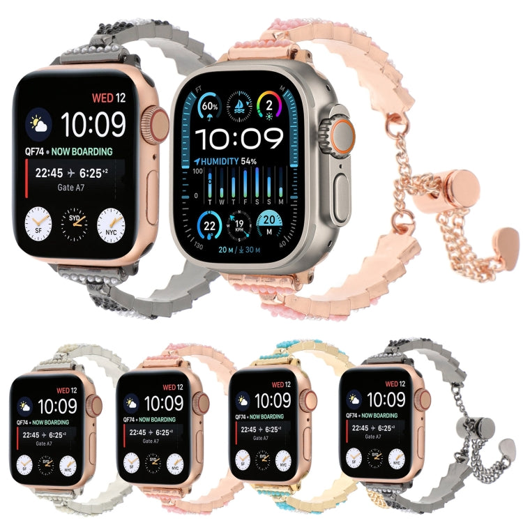 Shell Beads Chain Bracelet Metal Watch Band, For Apple Watch SE 2023 44mm, For Apple Watch SE 2023 40mm, For Apple Watch Ultra 2 49mm, For Apple Watch Series 9 45mm, For Apple Watch Series 9 41mm, For Apple Watch Ultra 49mm, For Apple Watch Series 8 41...