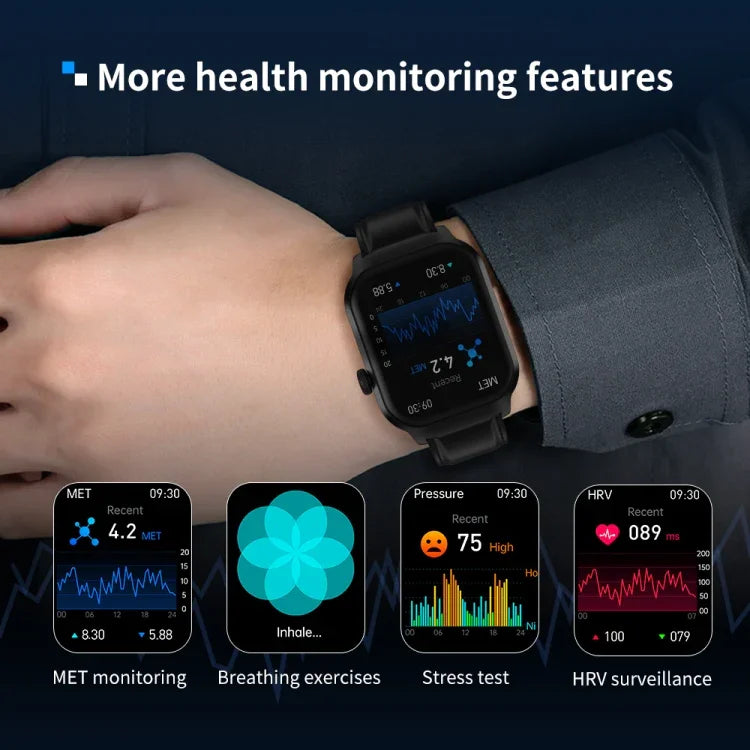 2.01 inch Leather Strap Bluetooth Call Smart Watch Support Heart Rate Monitoring / Non-invasive Blood Sugar, Leather Strap Black, Leather Strap Brown