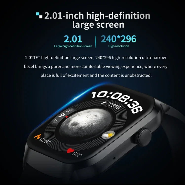 2.01 inch Leather Strap Bluetooth Call Smart Watch Support Heart Rate Monitoring / Non-invasive Blood Sugar, Leather Strap Black, Leather Strap Brown