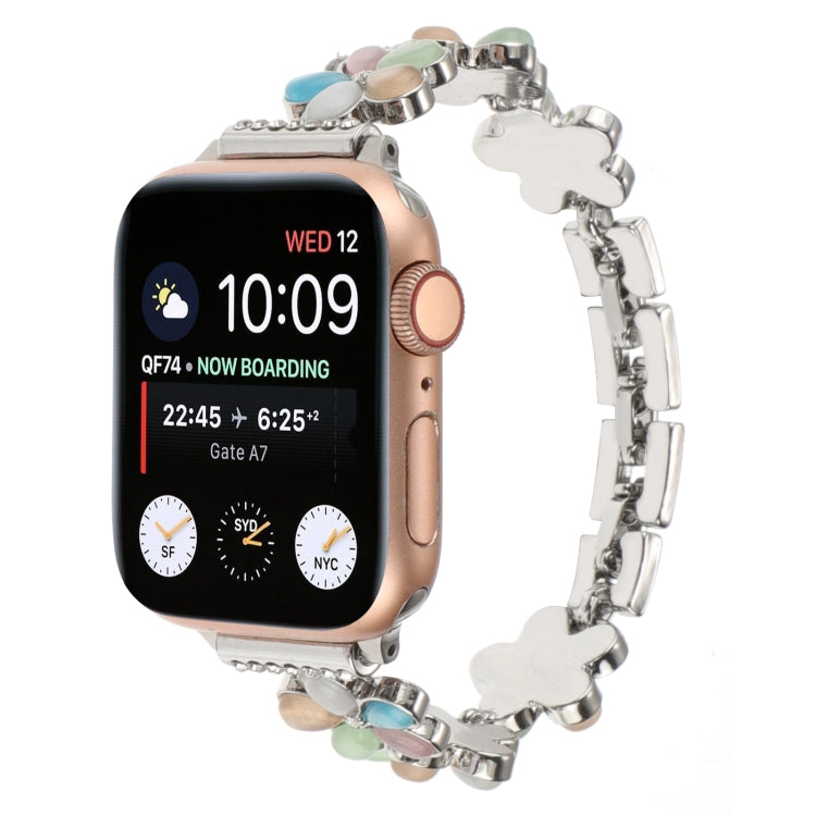 5-petaled Flower Zinc Alloy Chain Watch Band, For Apple Watch Series 8 41mm, For Apple Watch Series 8 45mm, For Apple Watch SE 2022 40mm, For Apple Watch SE 2022 44mm, For Apple Watch Series 7 41mm, For Apple Watch Series 7 45mm