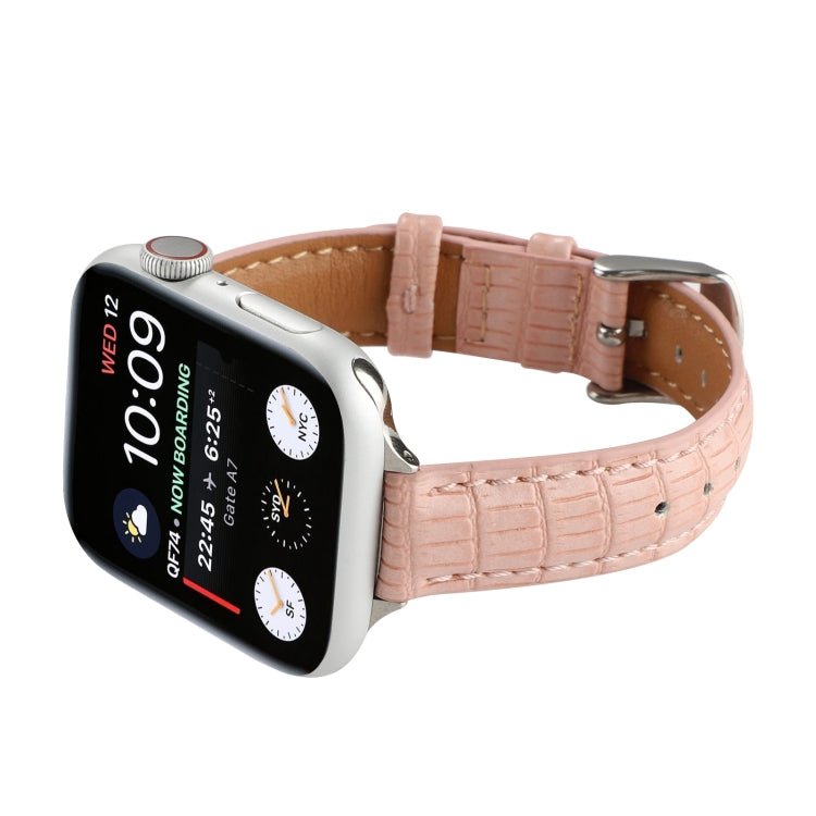 Slim Crocodile Leather Watch Band, For Apple Watch Series 4 44mm, For Apple Watch Series 4 40mm, For Apple Watch Series 3 38mm, For Apple Watch Series 3 42mm, For Apple Watch Series 2 42mm, For Apple Watch Series 2 38mm
