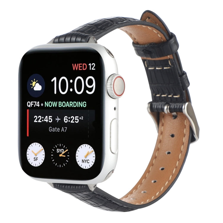 Slim Crocodile Leather Watch Band, For Apple Watch Series 4 44mm, For Apple Watch Series 4 40mm, For Apple Watch Series 3 38mm, For Apple Watch Series 3 42mm, For Apple Watch Series 2 42mm, For Apple Watch Series 2 38mm