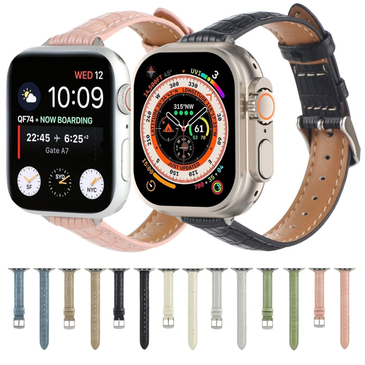 Slim Crocodile Leather Watch Band, For Apple Watch SE 40mm, For Apple Watch SE 44mm, For Apple Watch Series 6 40mm, For Apple Watch Series 6 44mm, For Apple Watch Series 5 44mm, For Apple Watch Series 5 40mm